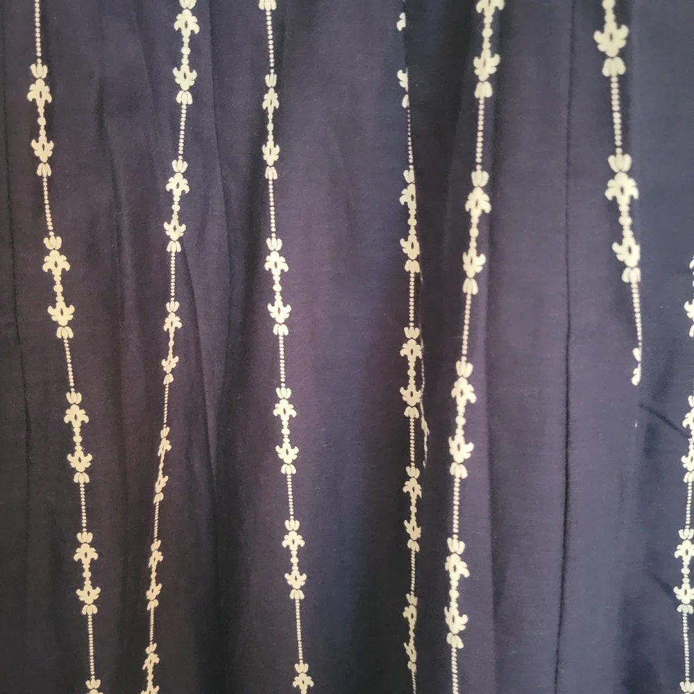 Damask Print Dress Cotton Blend Navy White Boho Statement Size L‎ - Picture 6 of 9